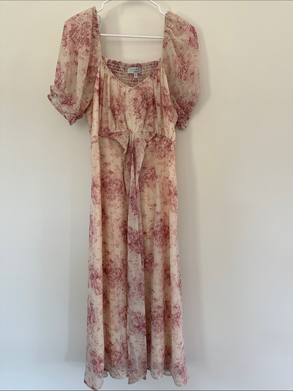 Hayden Cream and Pink Floral Tie-Waist Maxi Dress